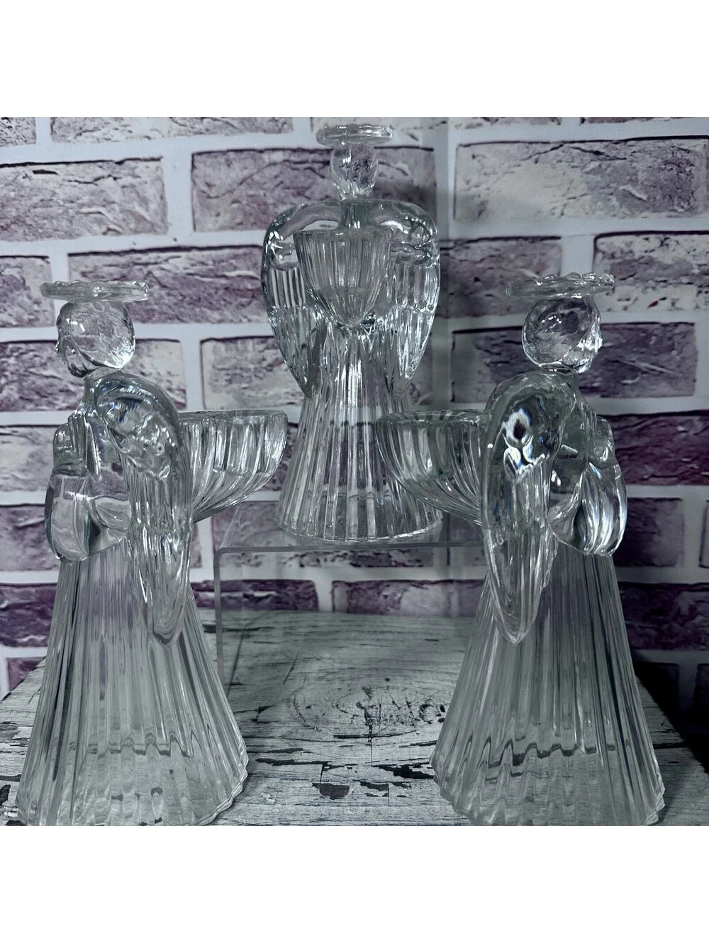Vintage Avon 24%  Lead Crystal Glass Praying Angels Candle Holders Set of 3